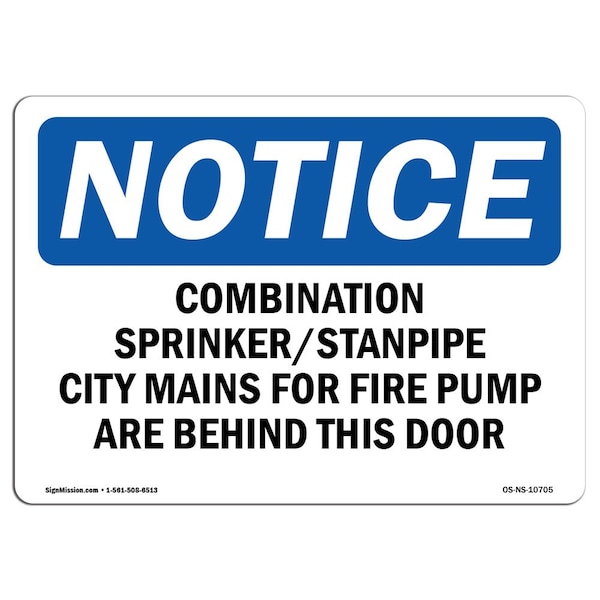 OSHA Notice Sign, 3.5" H, Combination Sprinkler Standpipe City Mains Sign, Landscape, 10PK